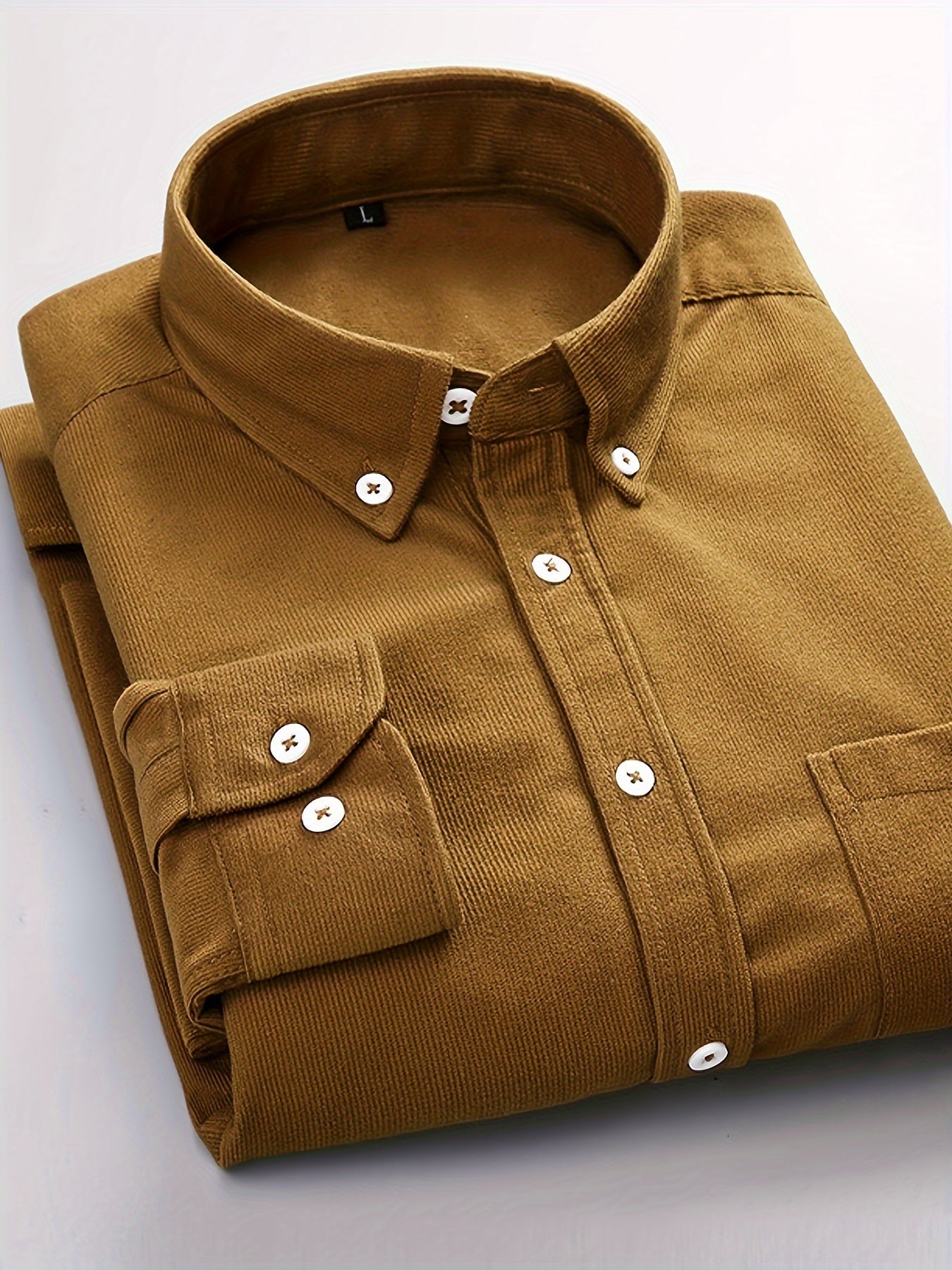 Men's Casual Corduroy Long Sleeve Button Down Lapel Dress Shirt