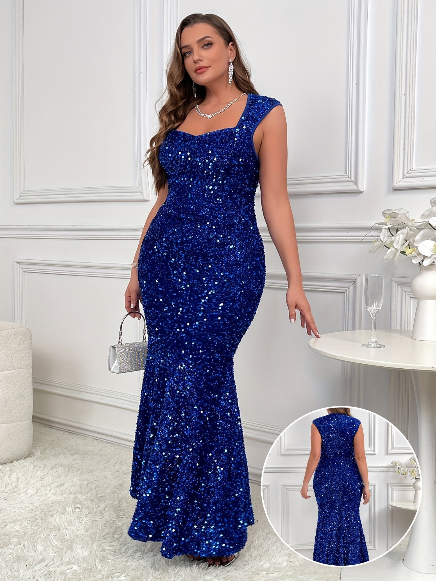 Plus Size, Plus-size Women's Sleeveless Long Elegant Shimmering Dress