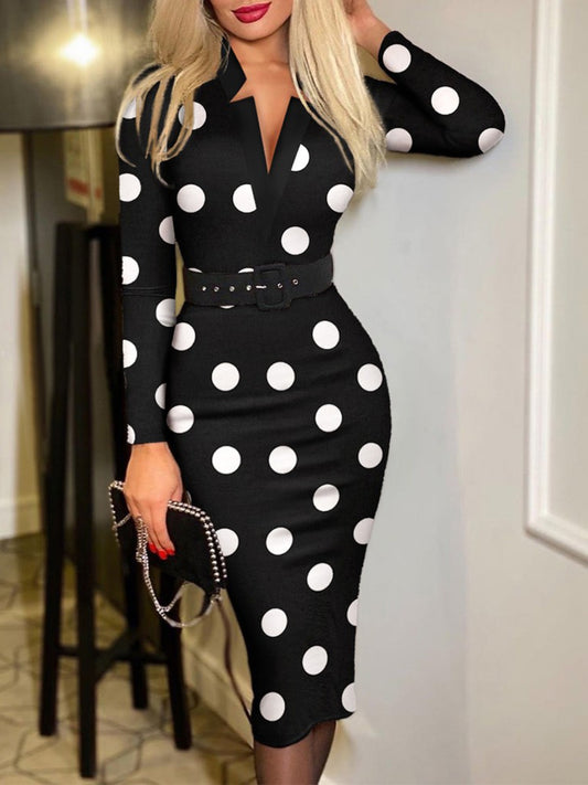 Formal Notched Long Sleeve Wrap Ladies Business Casual Dress