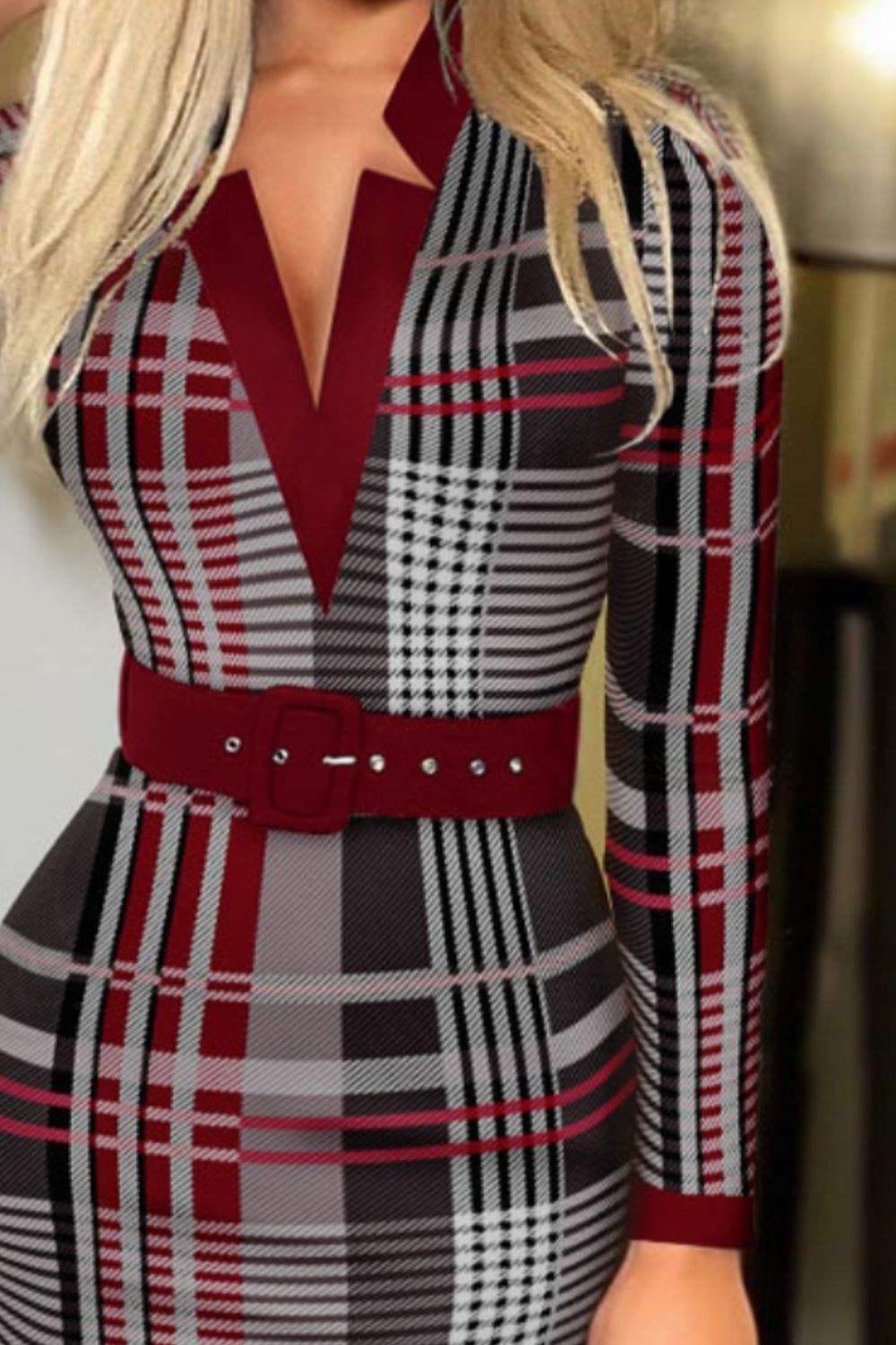 Formal Notched Long Sleeve Wrap Ladies Business Casual Dress