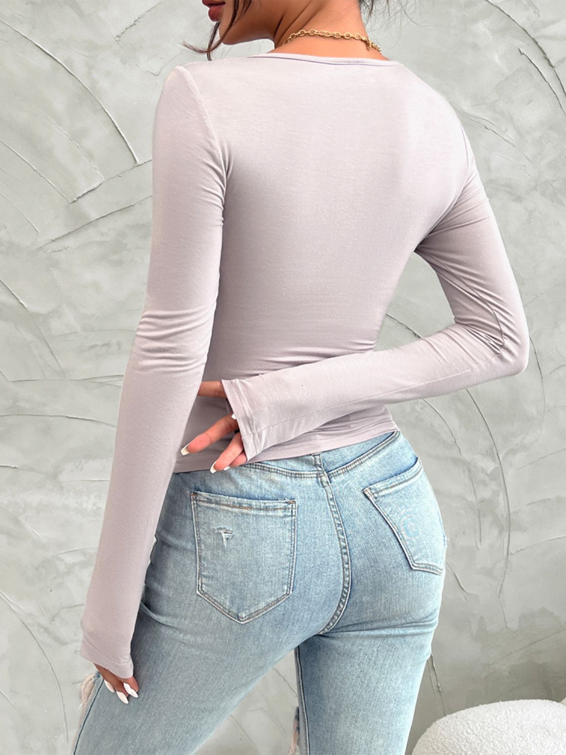 Chic Twist Plunge Long Sleeve T-Shirt Women's Slim-Fit Casual Wear