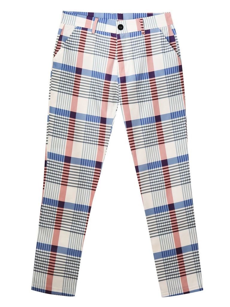 Men's Slim Fit Digital Print Plaid Checkered Casual Pants