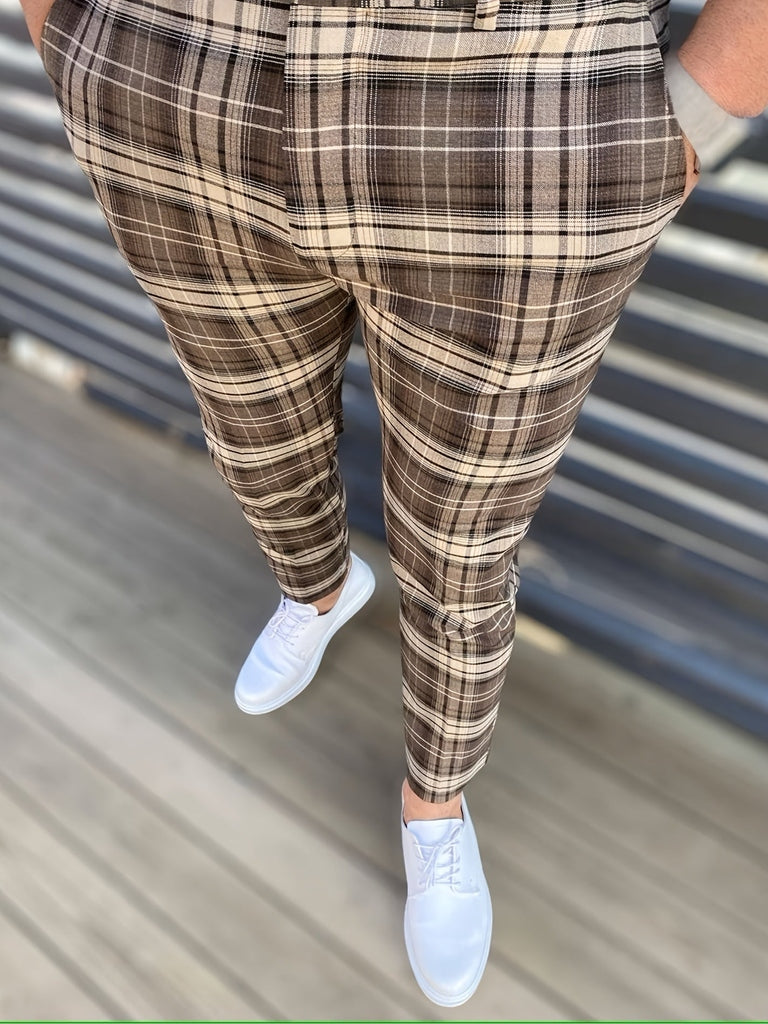Men's Slim Fit Digital Print Plaid Checkered Casual Pants