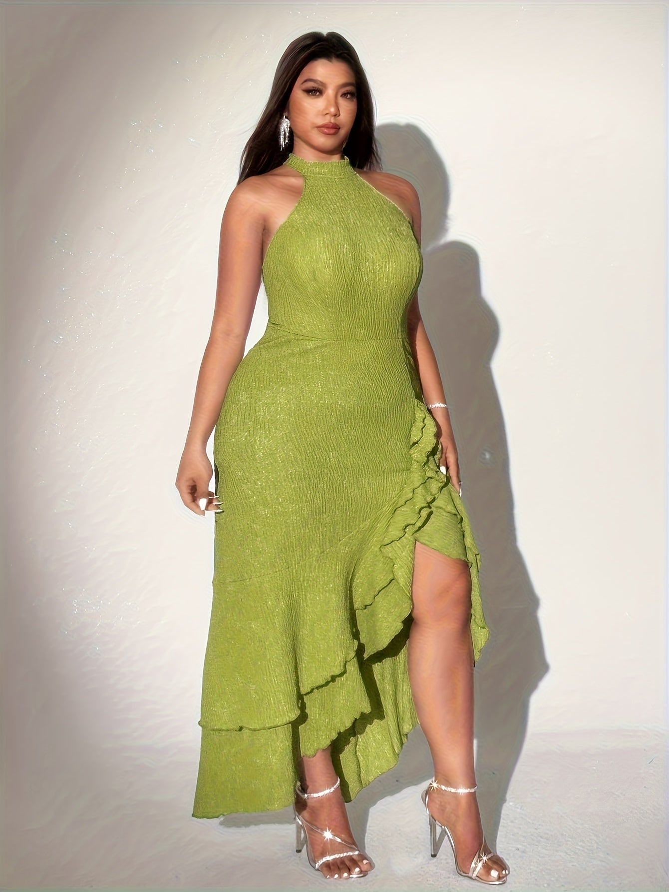 Women's Plus-Size Elegant Casual  Sleeveless Fitted Textured Dress