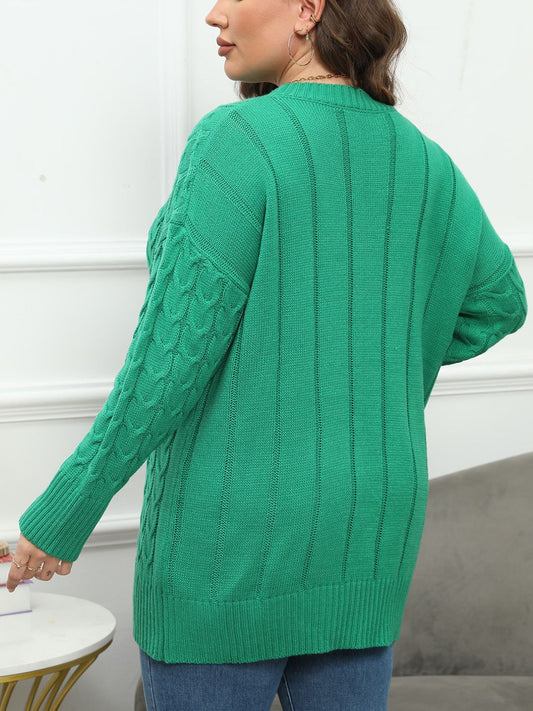 Chic Pullover Plus Size Round Neck Long Sleeve Knit Sweater