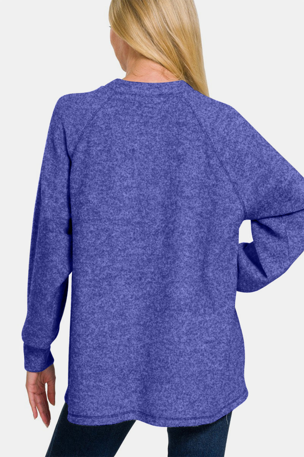 Full Size Brushed Hacci neck Gauze Top High-Low Sweater