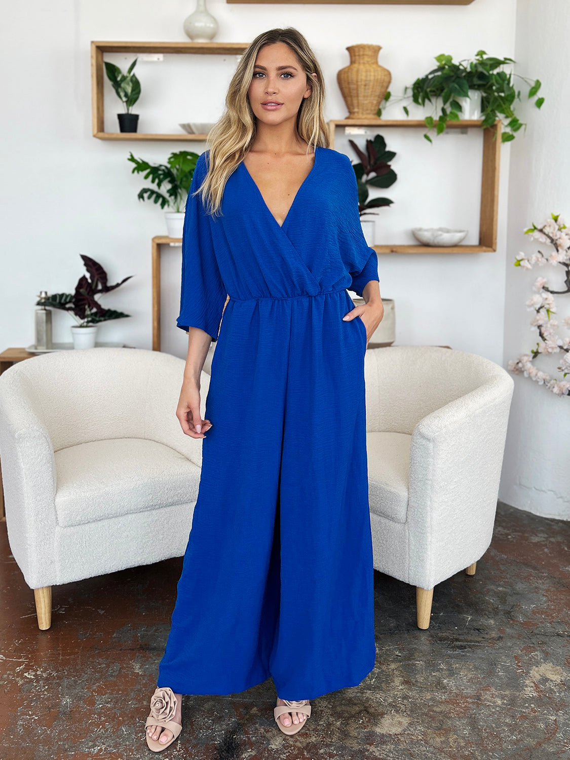 Chic Casual Full Size Half Sleeve Wide Leg Jumpsuit
