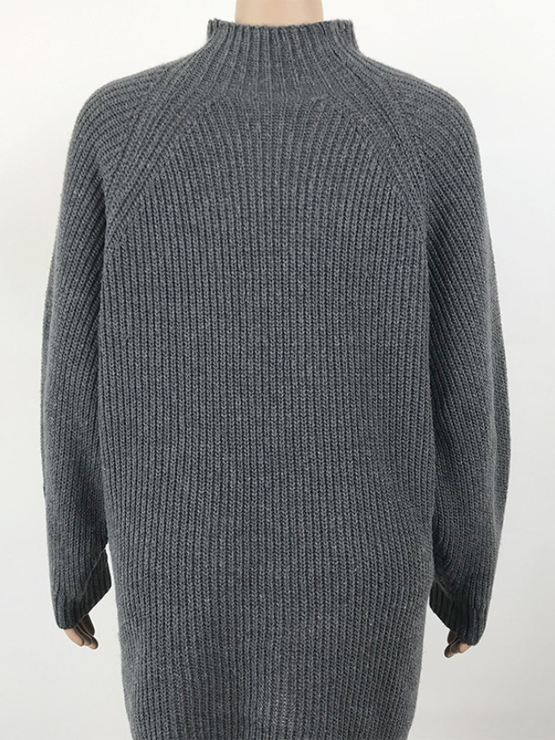 Warm and Fashionable Mock Neck Dropped Shoulder Sweater Dress