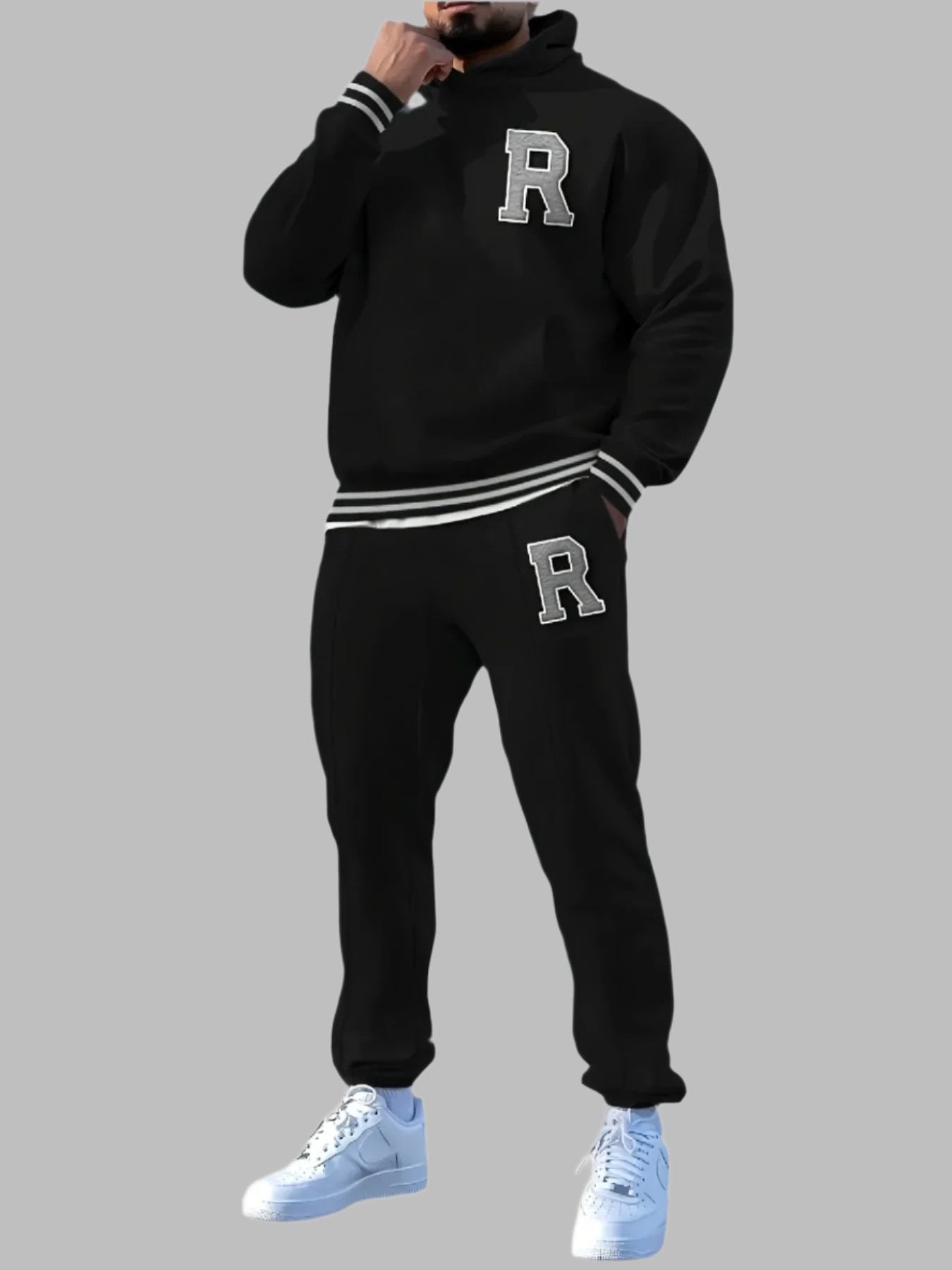 Men's Letter Hoodie with Drawstring and Sweatpants Outfit Set