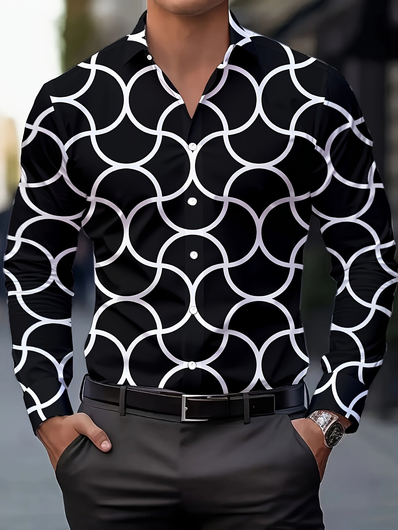 Stylish Geometric Pattern Casual Button-Up Design Dress Shirts