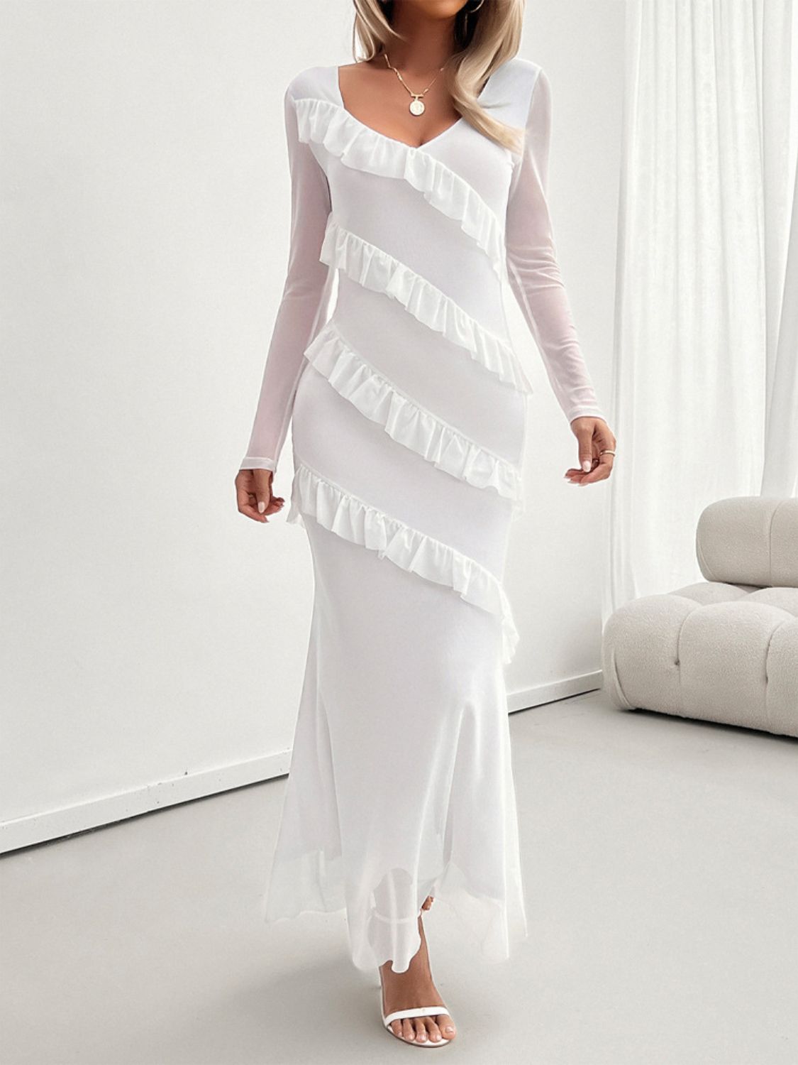 Ruffled Surplice Long Sleeve Maxi Dress for Women