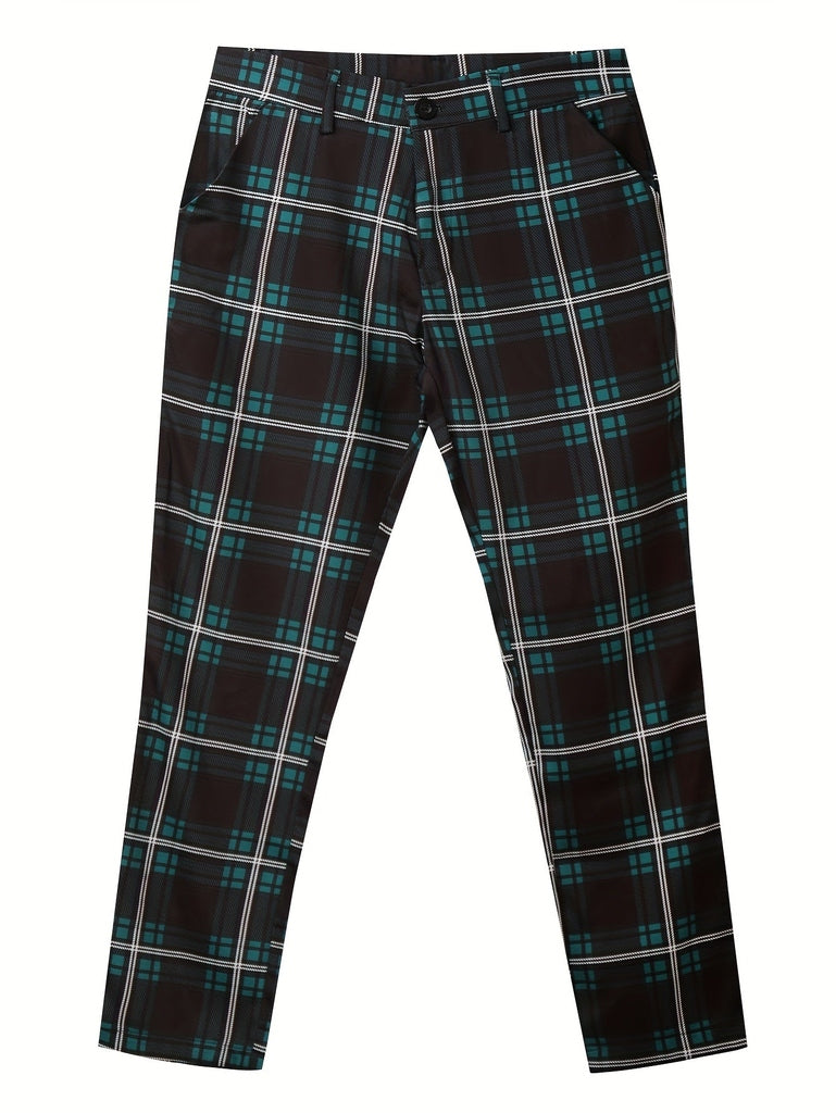 Men's Plaid Dress Pants - Comfortable Stretch, Vintage Formal Wear