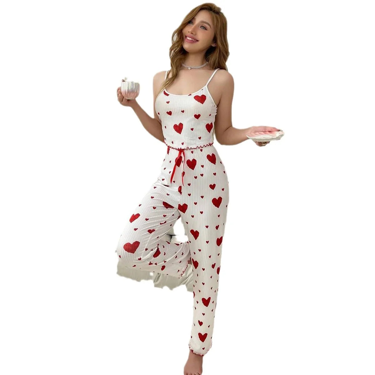 Women's pajama set 2-piece short vest + trouser soft casual love print