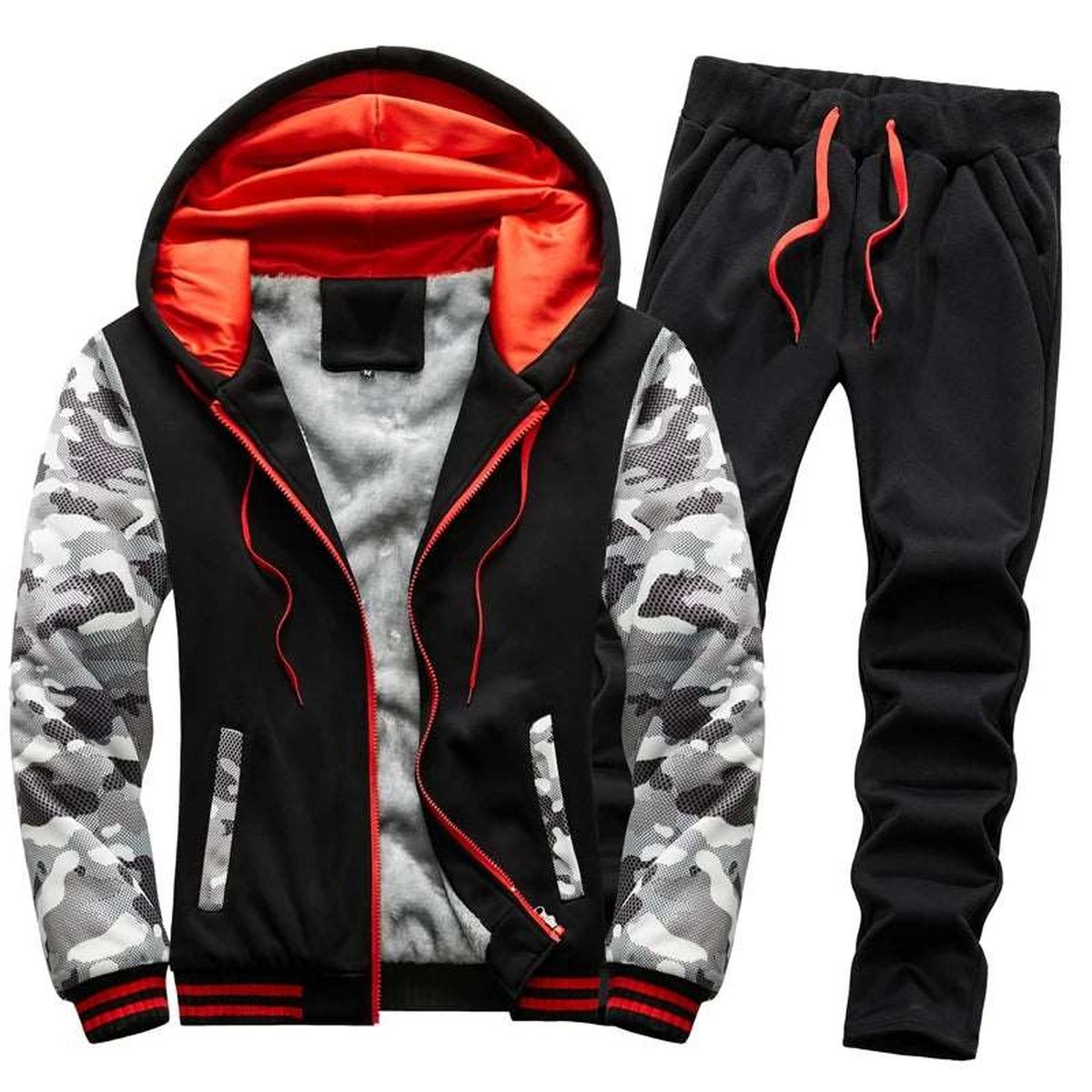 Camouflage Winter Sports Jacket Pants Outfit Set for Men