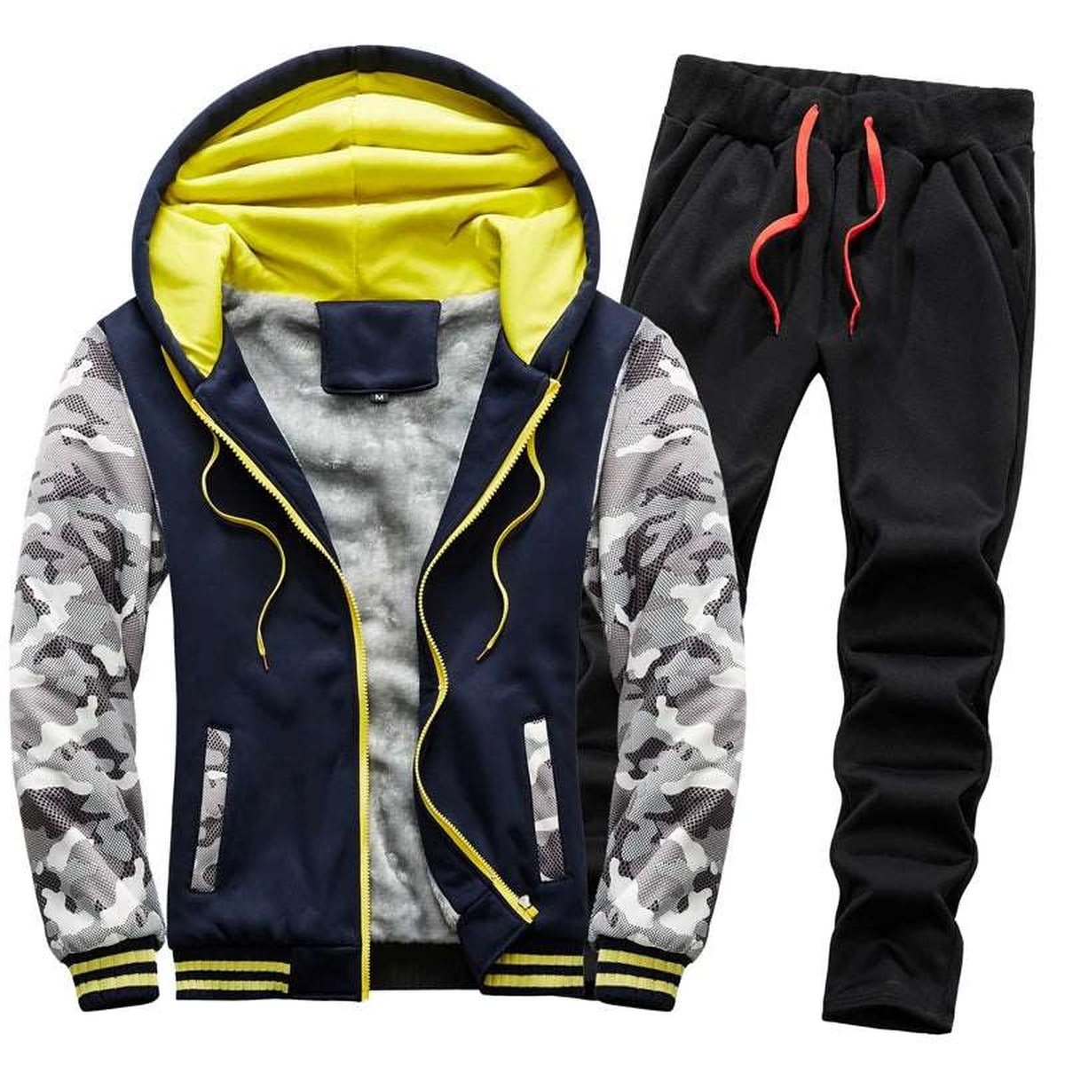 Camouflage Winter Sports Jacket Pants Outfit Set for Men