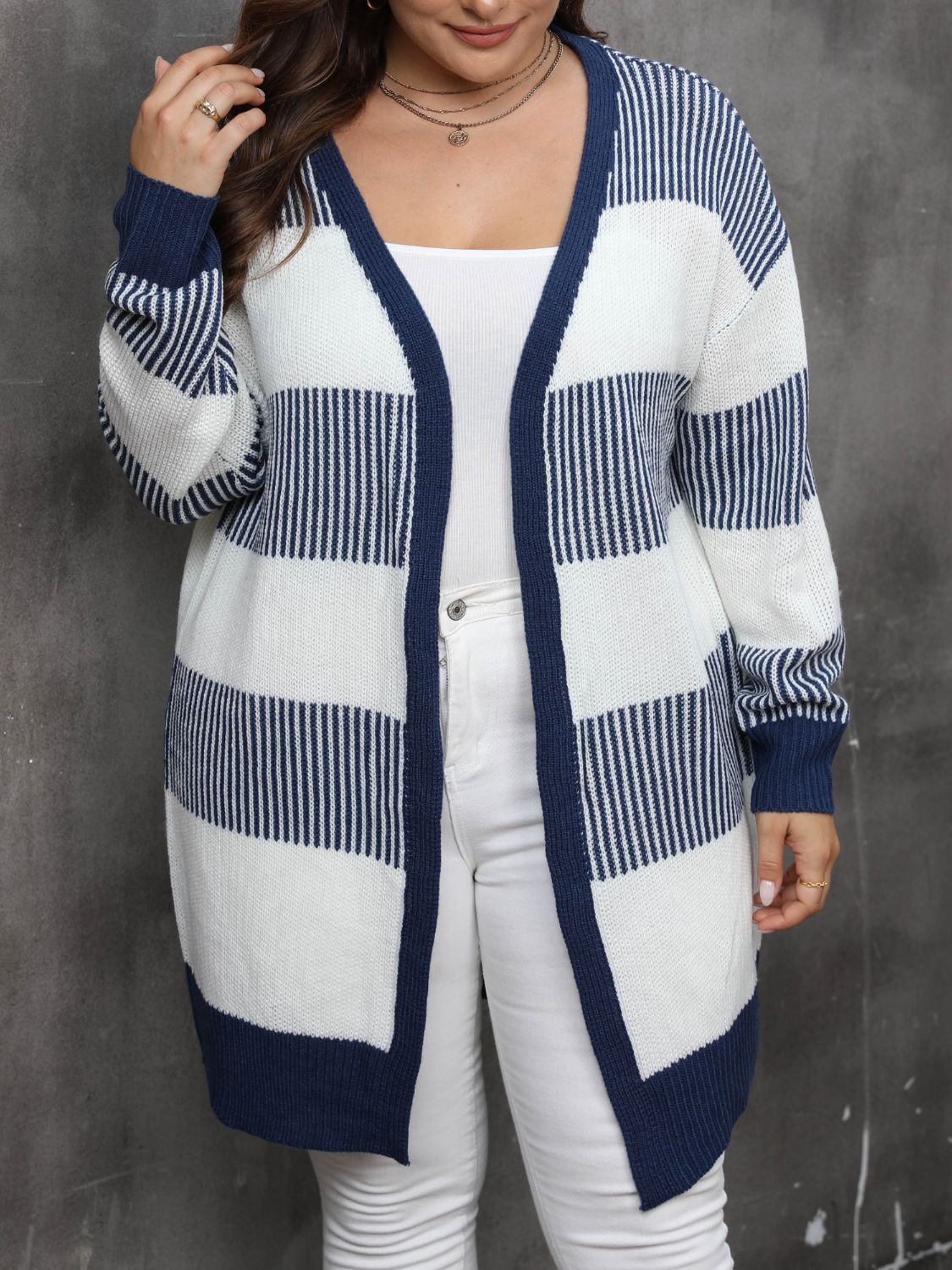 Chic Plus Size Open Front Long Sleeve Cardigan Dress