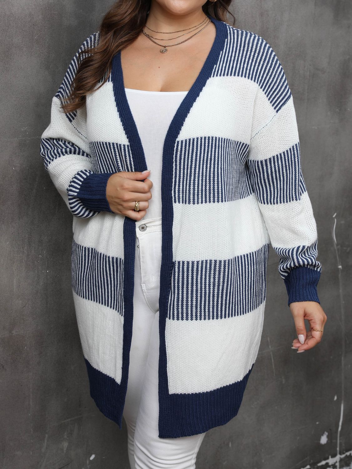 Chic Plus Size Open Front Long Sleeve Cardigan Dress