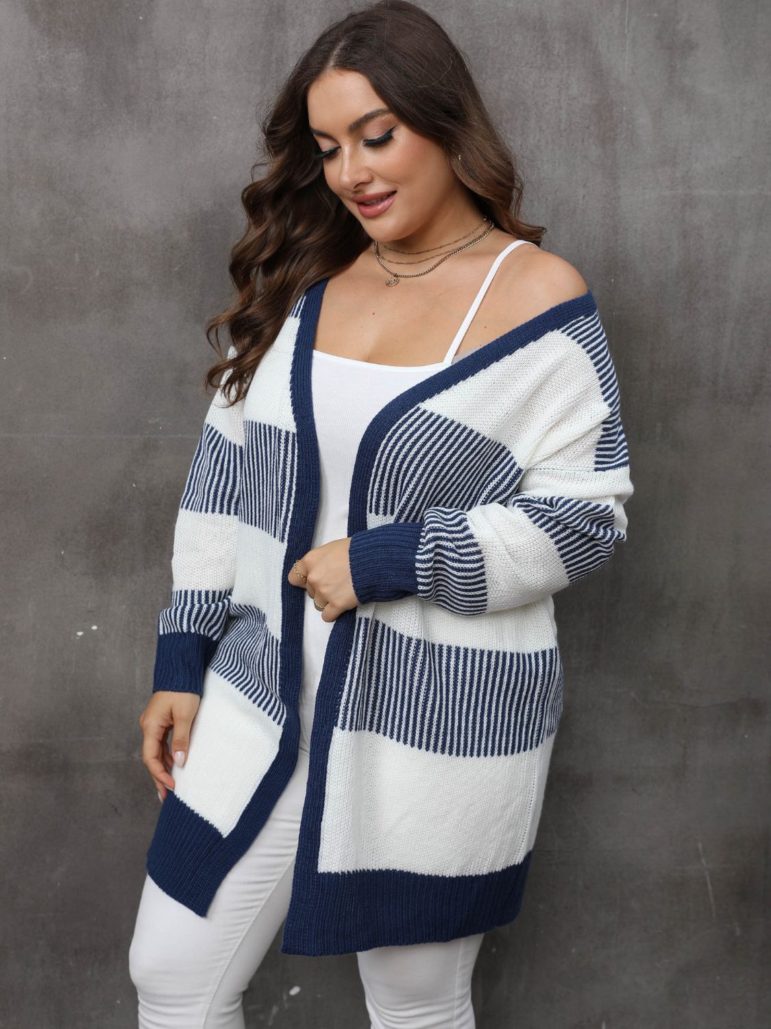 Chic Plus Size Open Front Long Sleeve Cardigan Dress