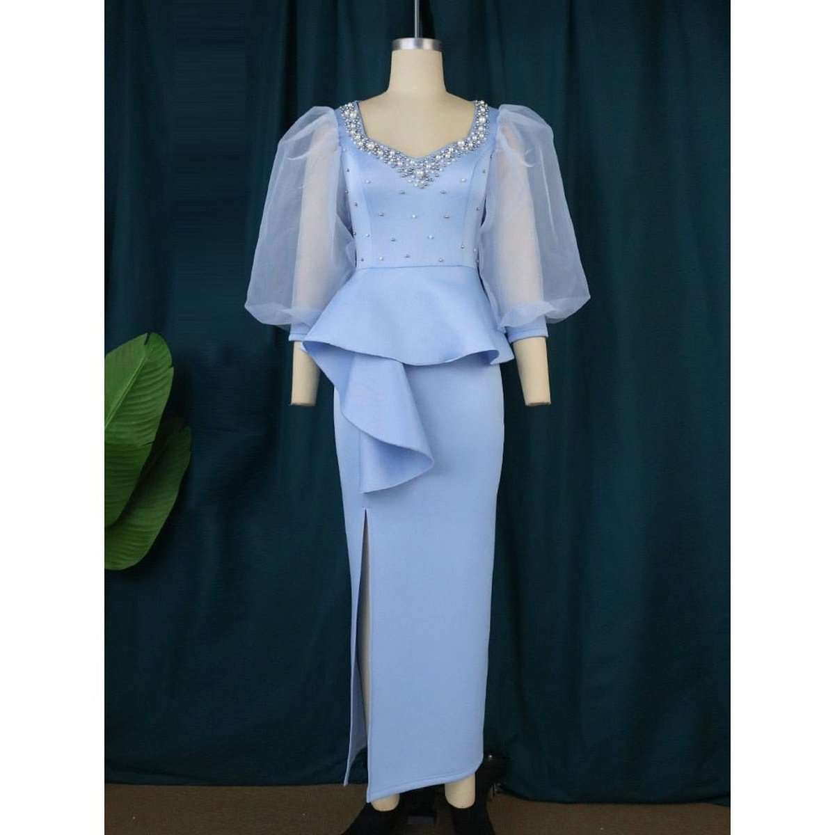 Chic Women Long & High Waist Slit Dress with Long Sleeve