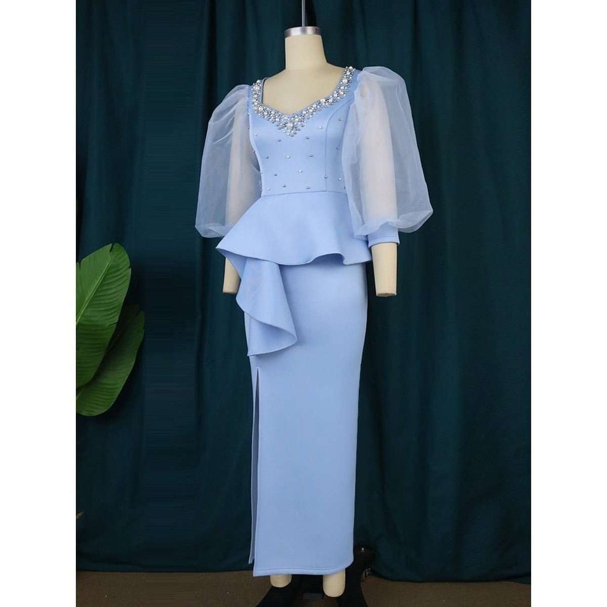 Chic Women Long & High Waist Slit Dress with Long Sleeve