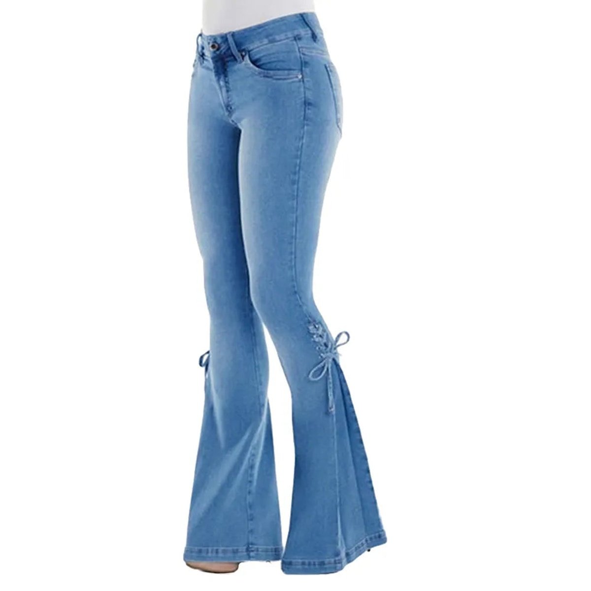 Denim Skinny Bell Bottom Pocket Trousers for Women