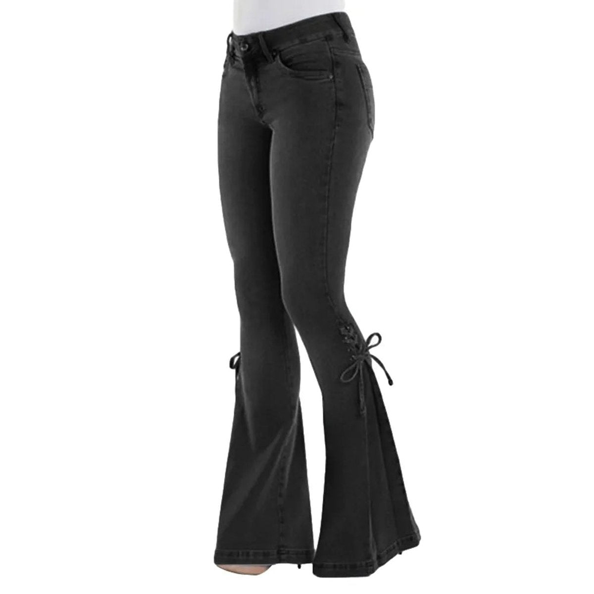 Denim Skinny Bell Bottom Pocket Trousers for Women