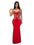 Red evening gown with intricate beading on a white background, featuring the brand 'Wishyear'.