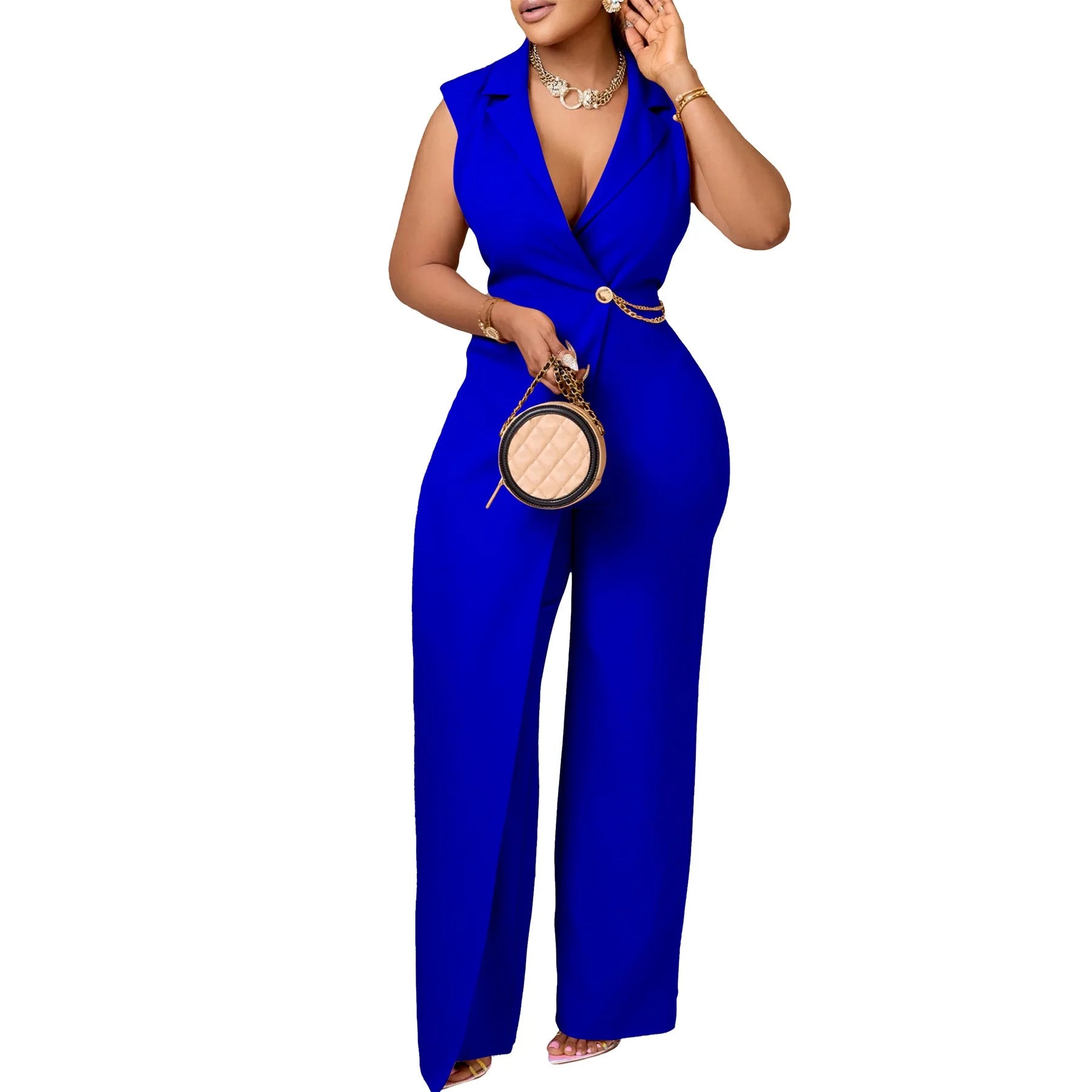 Elegant Jumpsuits & Rompers for Women Turn Down Collar Sleeveless
