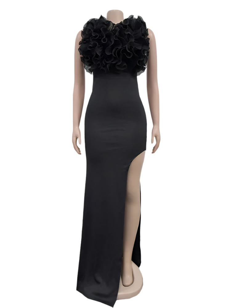 Elegant Women Ruffles V Neck Asymmetric Split Slim Mermaid Dress Sexy