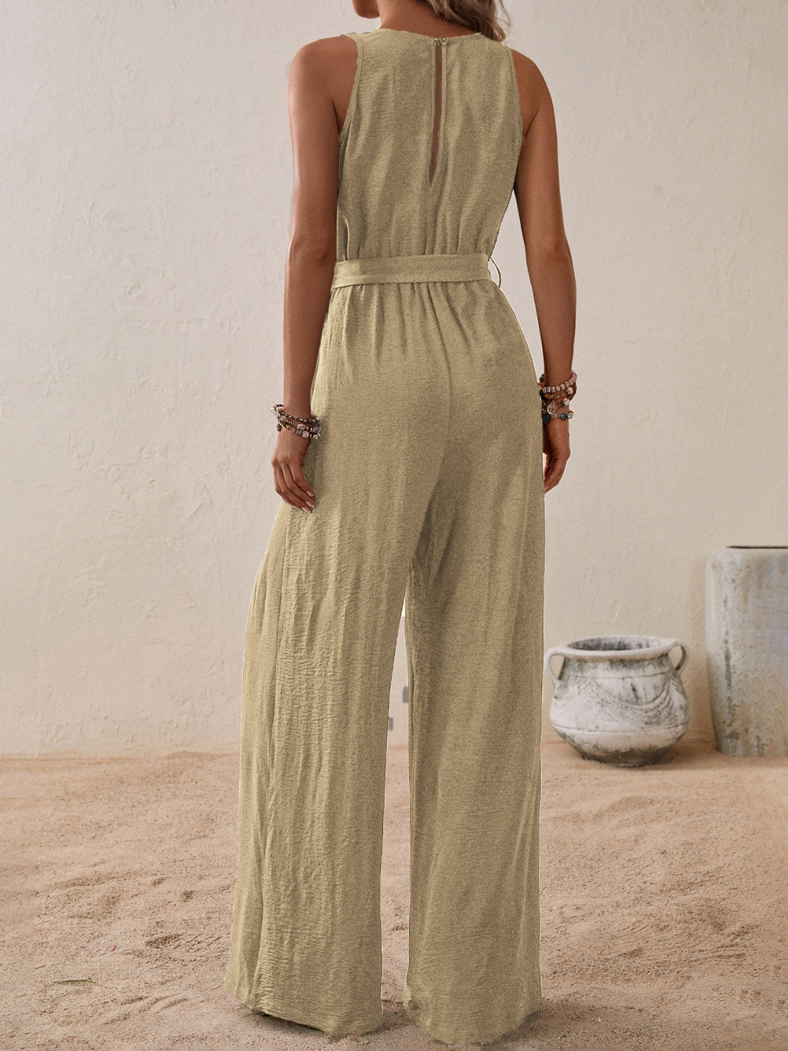 Elegant & classic Tied Surplice Sleeveless Wide Leg Jumpsuit