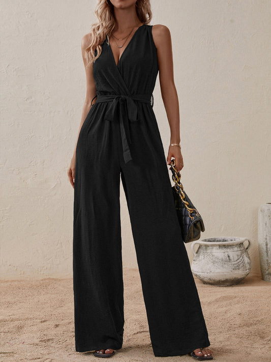 Elegant & classic Tied Surplice Sleeveless Wide Leg Jumpsuit