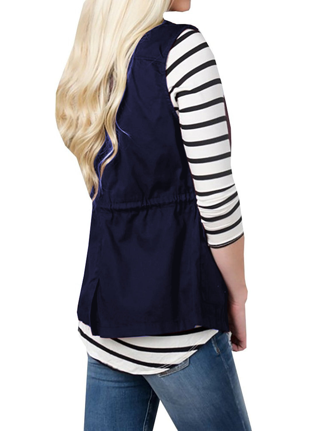 Fashion and Versatile Style Drawstring Waist Vest with Pockets