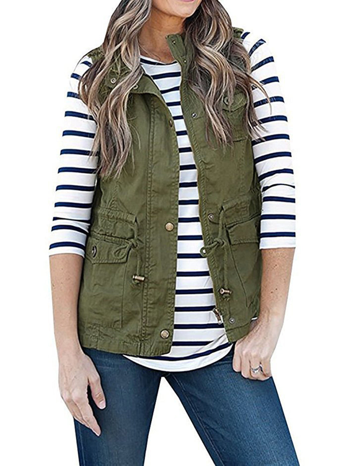 Fashion and Versatile Style Drawstring Waist Vest with Pockets