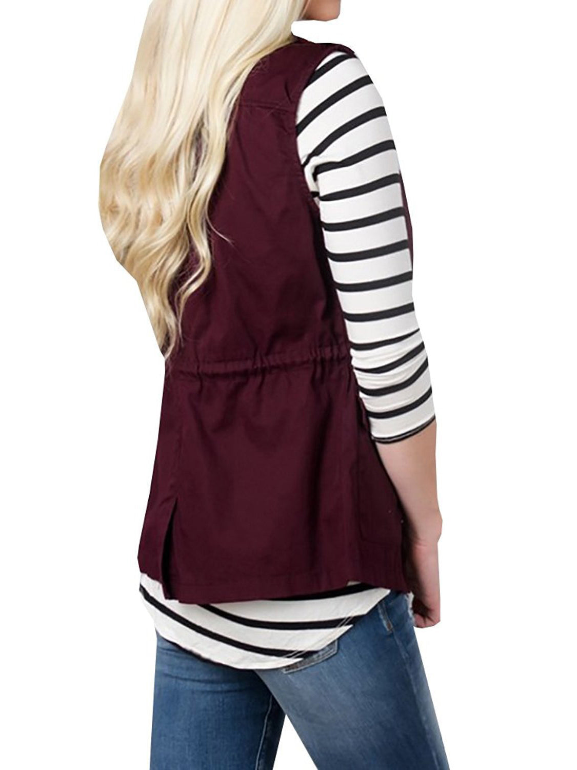 Fashion and Versatile Style Drawstring Waist Vest with Pockets