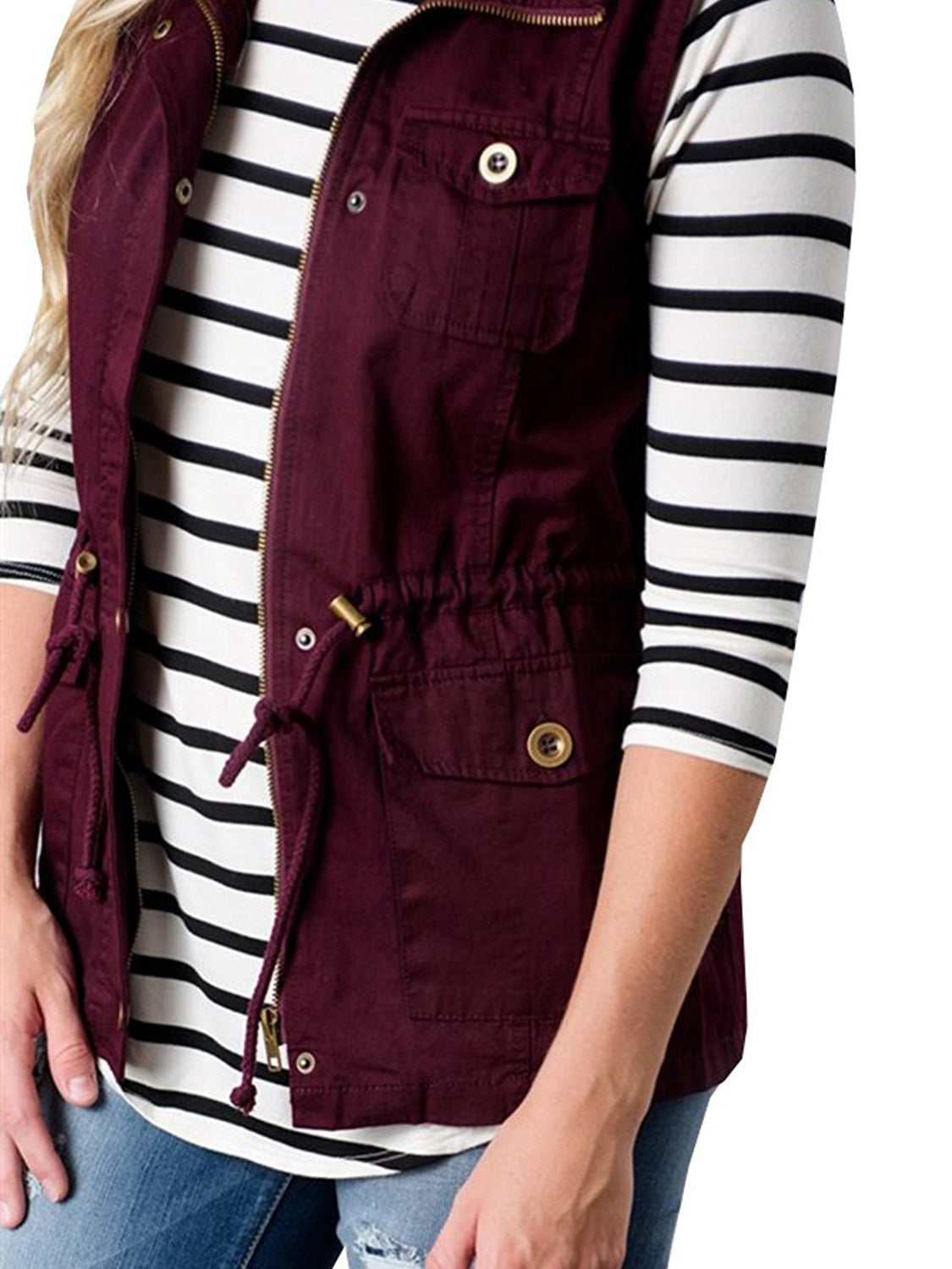 Fashion and Versatile Style Drawstring Waist Vest with Pockets