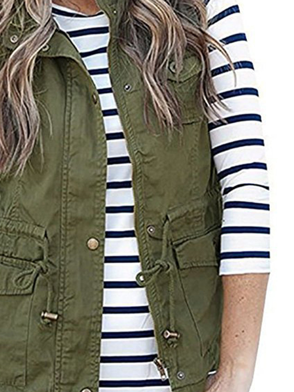 Fashion and Versatile Style Drawstring Waist Vest with Pockets