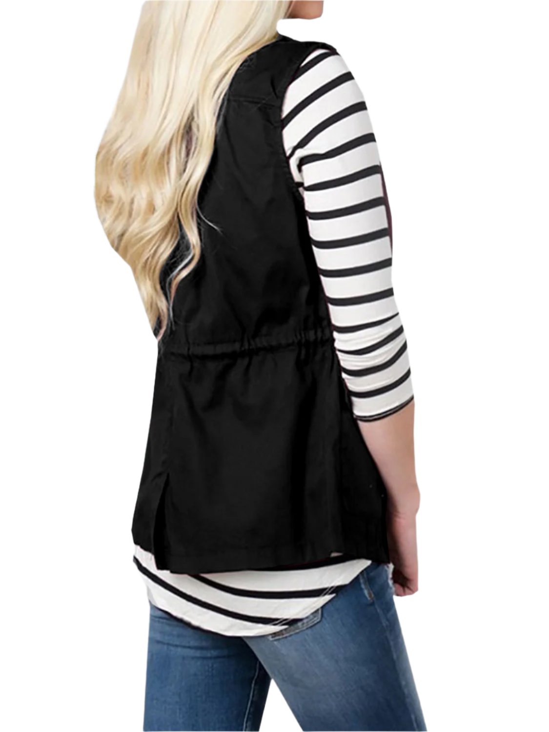 Fashion and Versatile Style Drawstring Waist Vest with Pockets