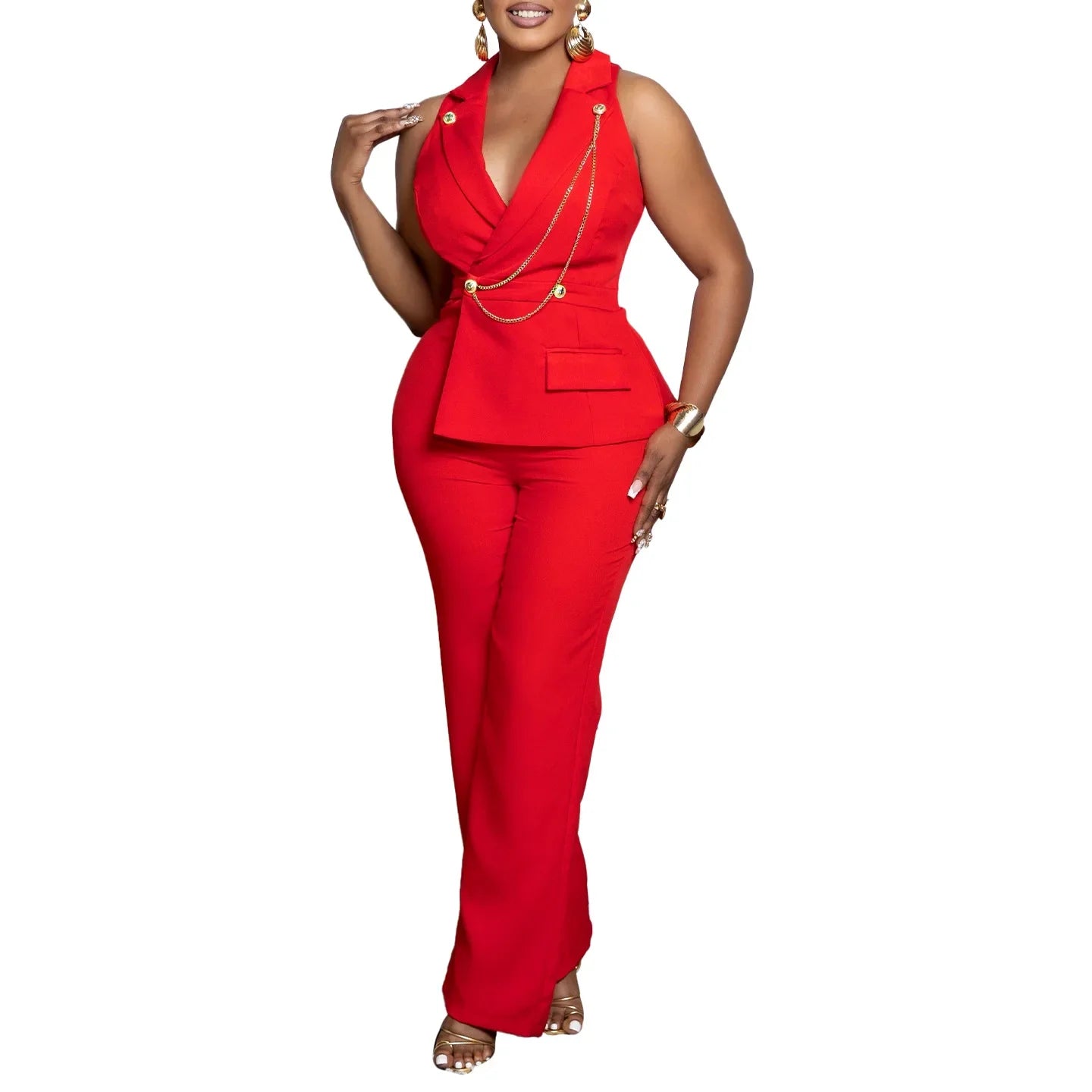 Fashionable Sexy Collar Wide Leg Jumpsuit Casual Style Dress For Chic