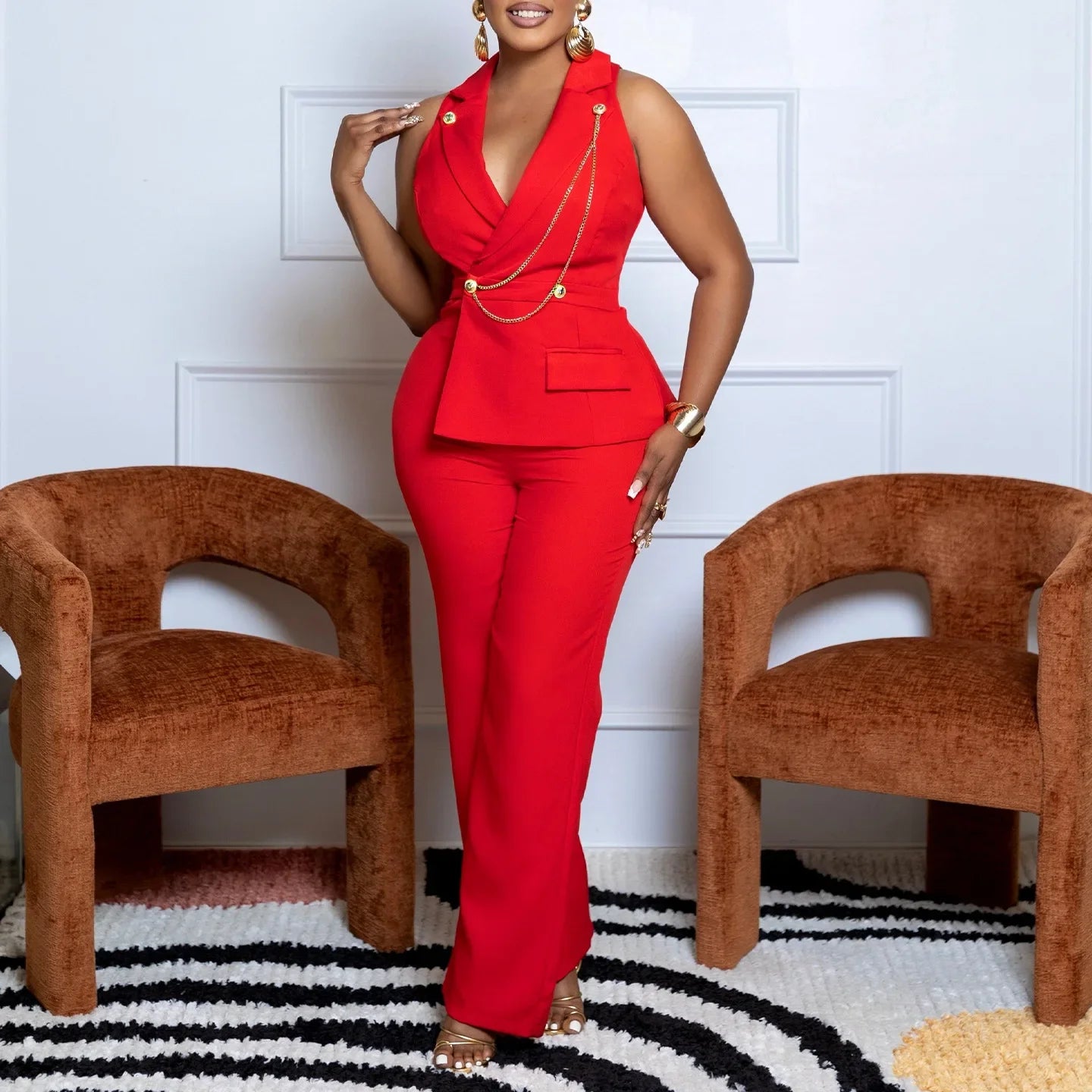 Fashionable Sexy Collar Wide Leg Jumpsuit Casual Style Dress For Chic