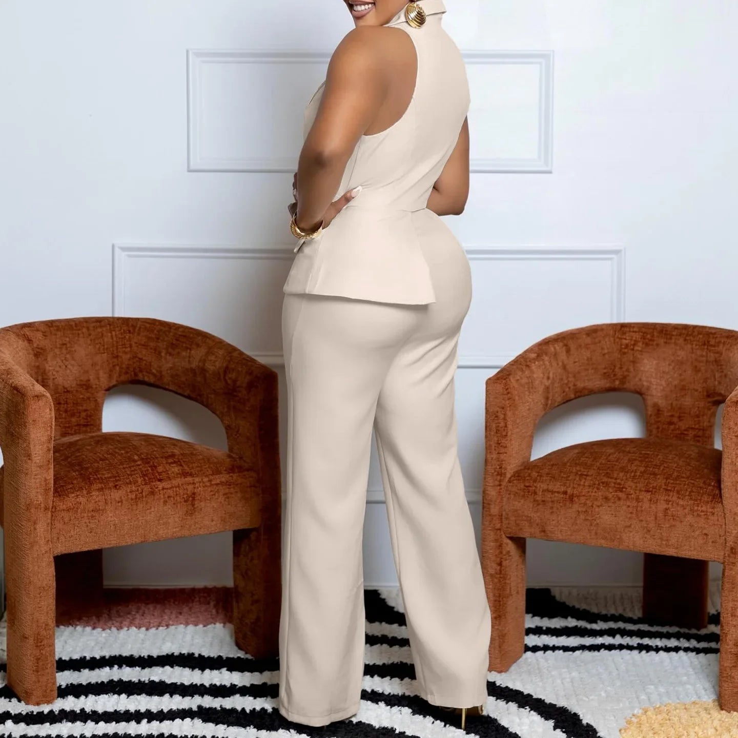 Fashionable Sexy Collar Wide Leg Jumpsuit Casual Style Dress For Chic