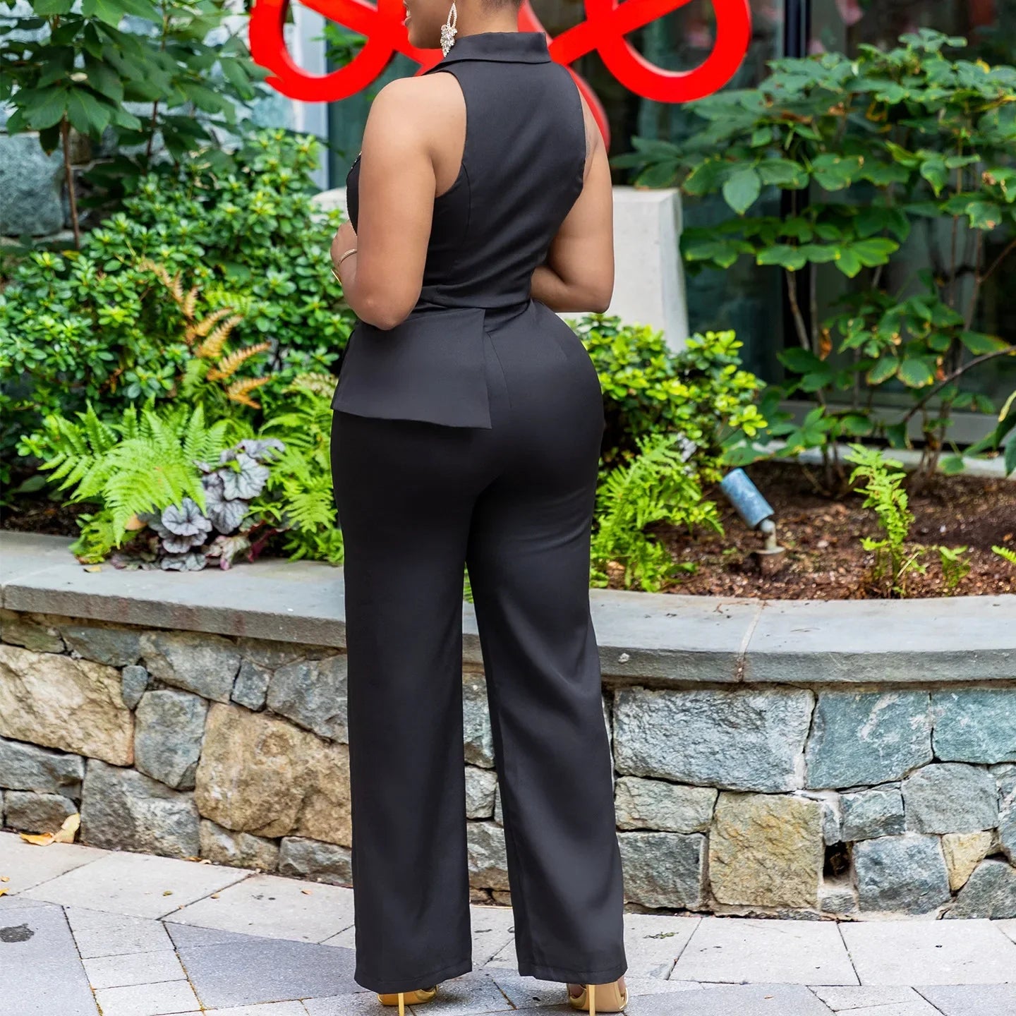 Fashionable Sexy Collar Wide Leg Jumpsuit Casual Style Dress For Chic