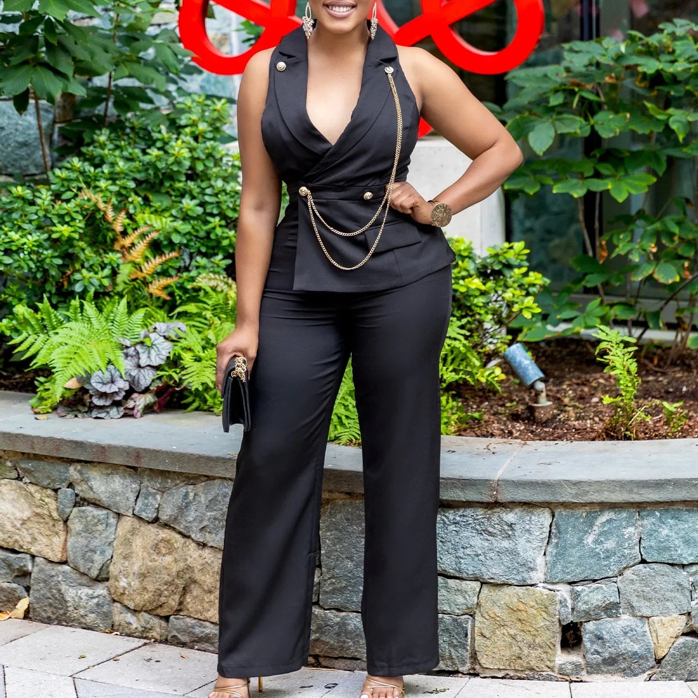 Fashionable Sexy Collar Wide Leg Jumpsuit Casual Style Dress For Chic