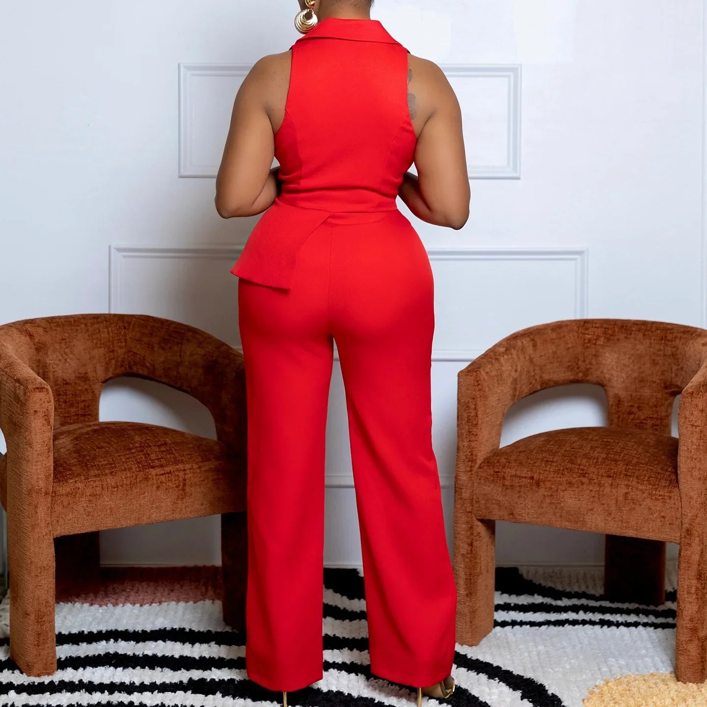 Fashionable Sexy Collar Wide Leg Jumpsuit Casual Style Dress For Chic