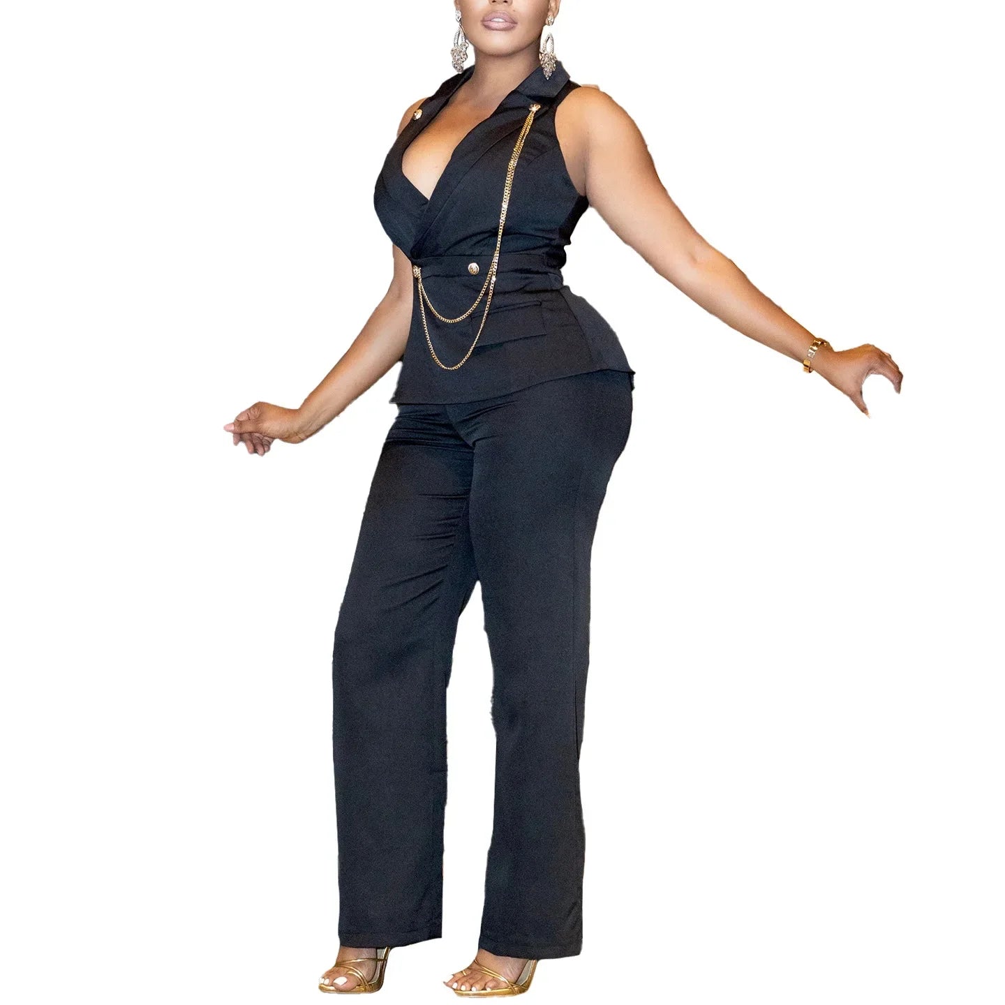 Fashionable Sexy Collar Wide Leg Jumpsuit Casual Style Dress For Chic