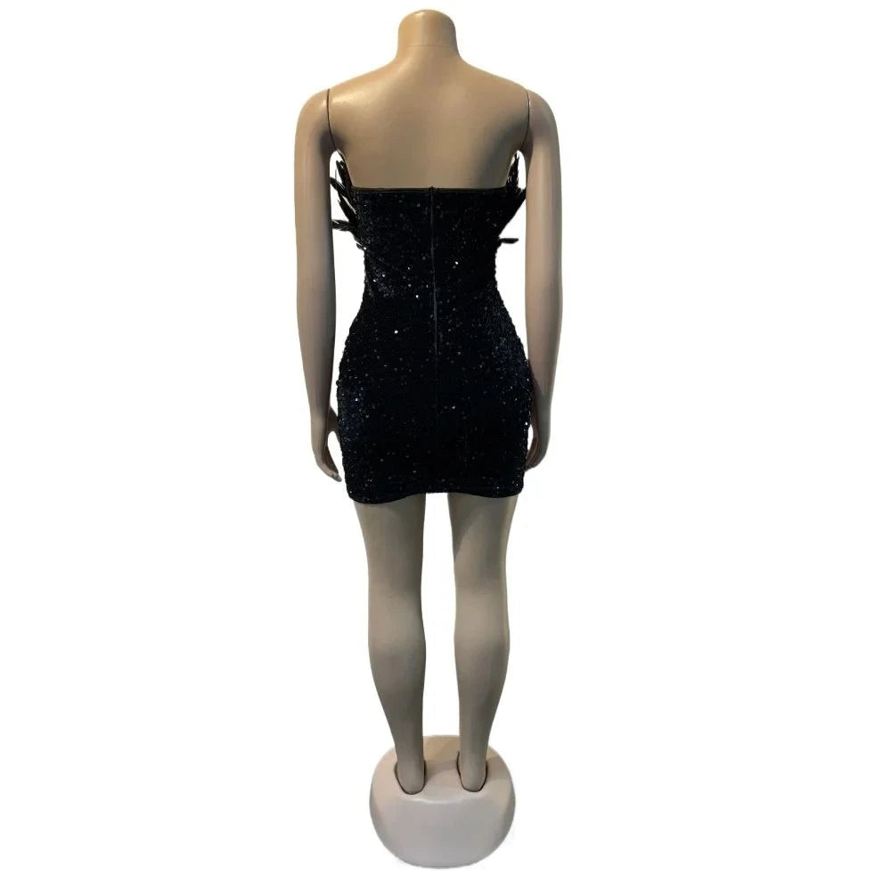 Feathers Sexy Luxury Sequin Tube Dress Backless Mini Bodycon