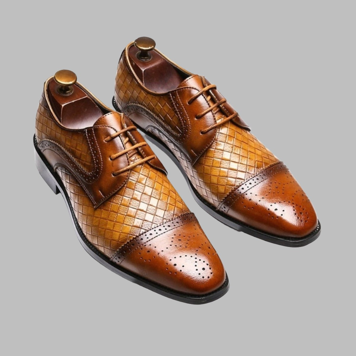 Woven Leather Derby Men's Brogue Dress Shoes for Business
