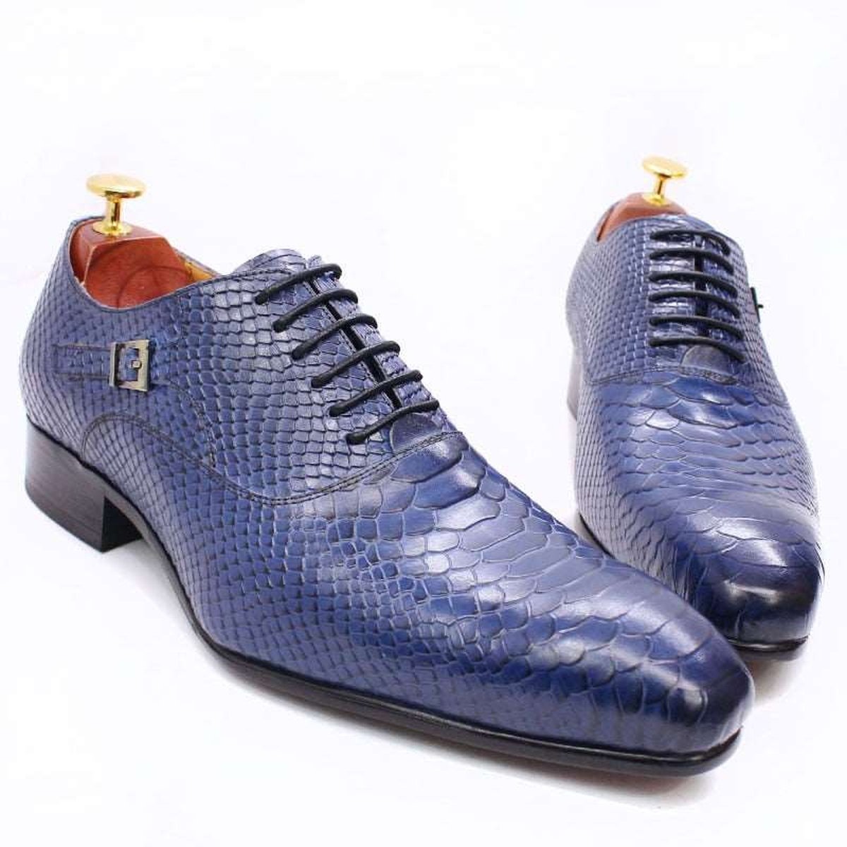 Lace Up Luxury Men Oxford Shoes with Snake Skin Prints & Pointed Toe