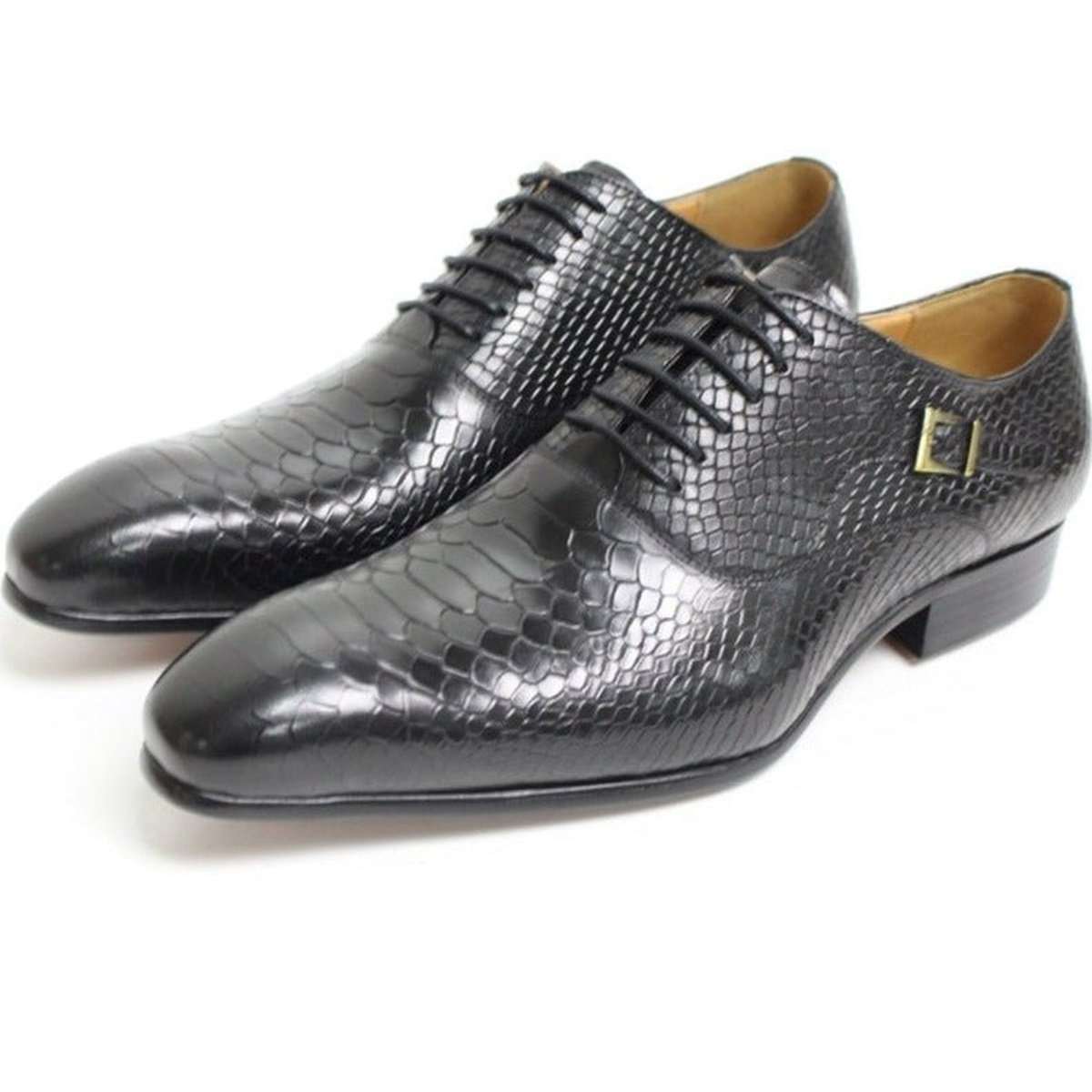 Lace Up Luxury Men Oxford Shoes with Snake Skin Prints & Pointed Toe