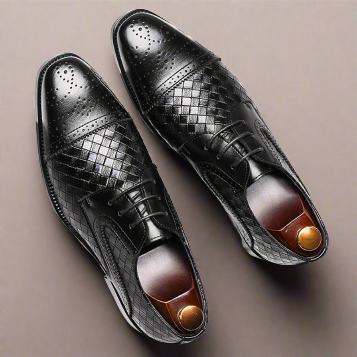 Woven Leather Derby Men's Brogue Dress Shoes for Business