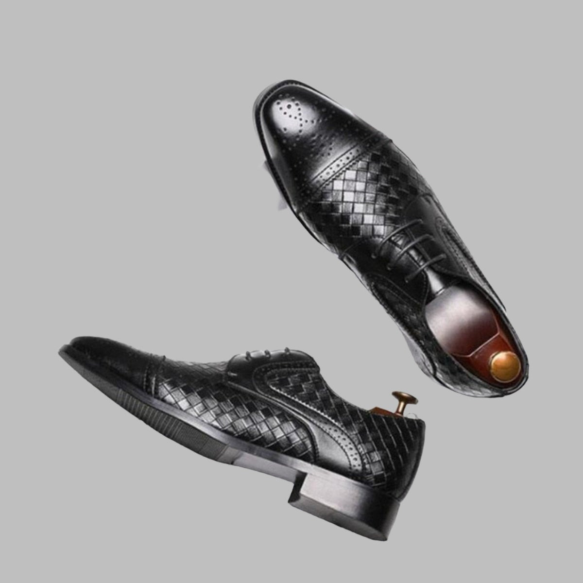 Woven Leather Derby Men's Brogue Dress Shoes for Business